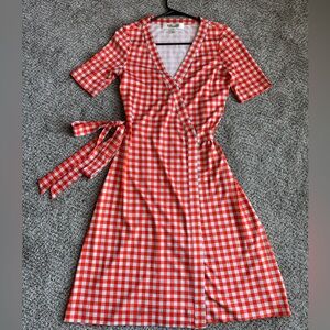 Diane Von Furstenberg 100% Silk Orange Checkered Gingham Wrap Dress